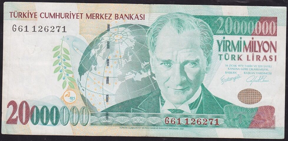 7.Emisyon 20 000 000 Lira G61 126271 Çok Temiz+