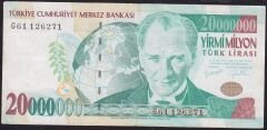 7.Emisyon 20 000 000 Lira G61 126271 Çok Temiz+