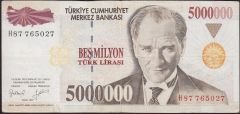 7.Emisyon 5 000 000 Lira H87 765027 Çok Temiz