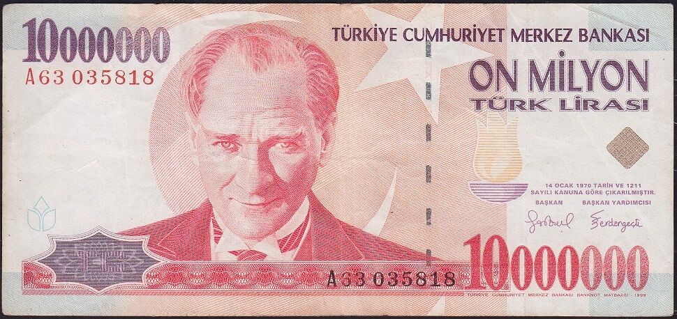 7.Emisyon 10 000 000 Lira A63 035818 Çok Temiz
