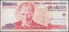 7.Emisyon 10 000 000 Lira A63 035818 Çok Temiz