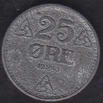 NORVEÇ 25 ÖRE 1943
