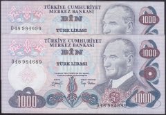 6.EMİSYON 2.TERTİP 1000 LİRA D48 984689 - 90 SERİ TAKİPLİ ÇİLALTI ÇİL