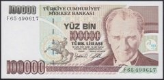 7.EMİSYON 3.TERTİP 100000 LİRA F65 490617 ÇİLALTI ÇİL