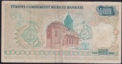 7.EMİSYON 1.TERTİP 5000 LİRA A51 189169 ÇOK TEMİZ