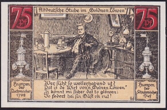 Almanya 75 Pfennig Notgeld 1921 Çil Filigranlı