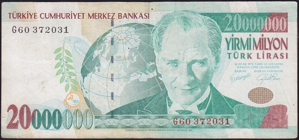 7.Emisyon 20 000 000 Lira G60 372031 Çok Temiz