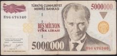 7.Emisyon 5 000 000 Lira H86 676340 Çok Temiz