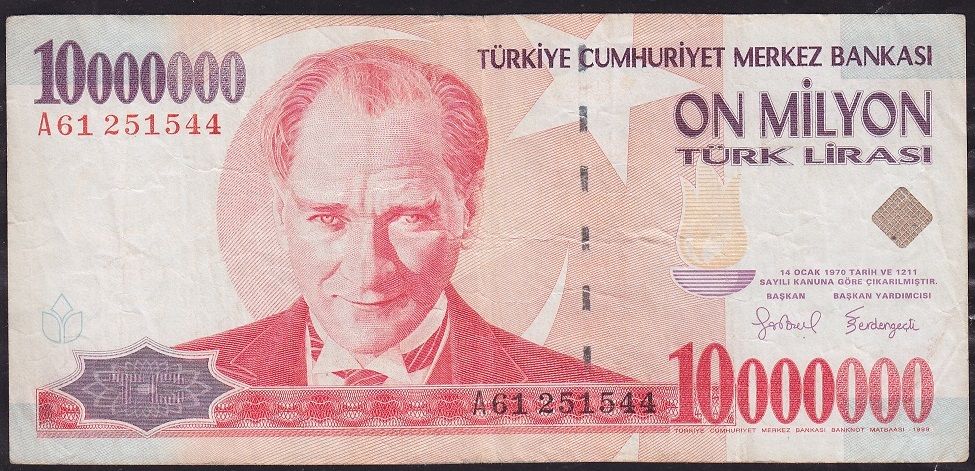 7.Emisyon 10 000 000 Lira A61 251544 Çok Temiz