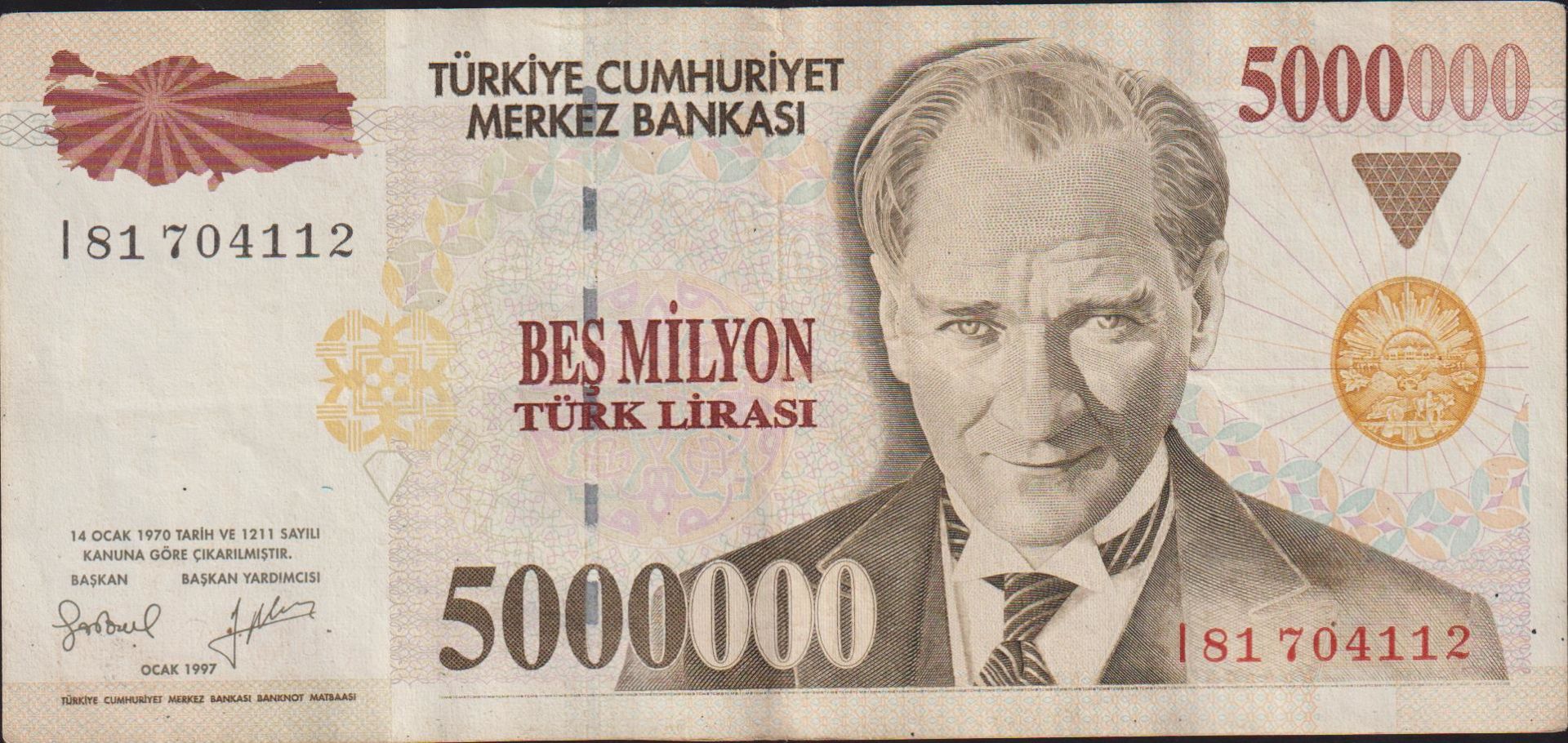7.Emisyon 5 000 000 Lira I81 704112 Çok Temiz+