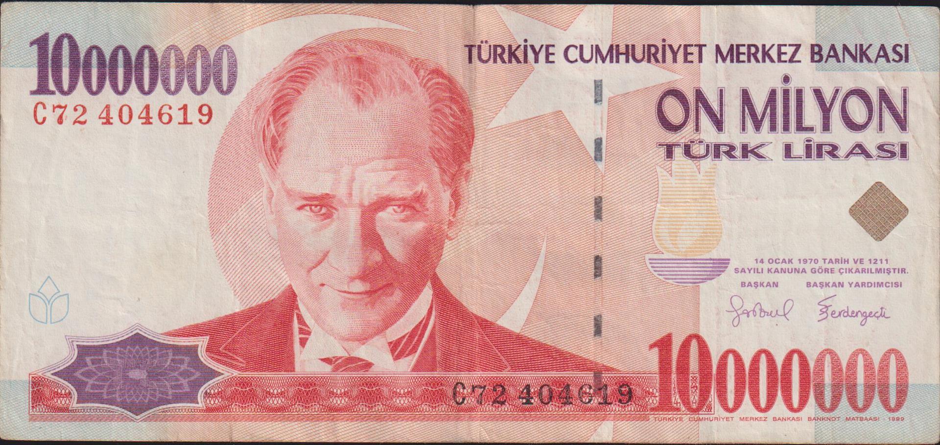 7.Emisyon 10 000 000 Lira C72 404619 Çok Temiz