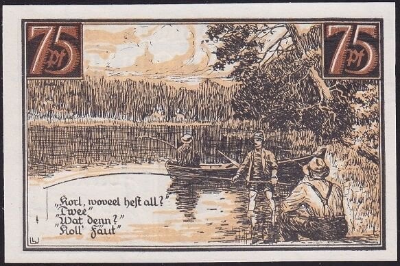 Almanya 75 Pfennig Notgeld 1921 Çil Filigranlı