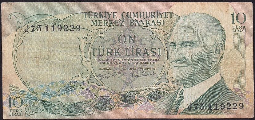 6.Emisyon 2.Tertip 10 Lira J75 119229 Çok Temiz