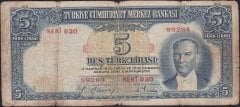 2.Emisyon 5 Lira D20 89284 Temiz