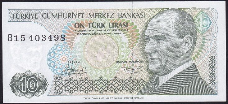 7.Emisyon 1.Tertip 10 Lira B15 403498 Çil