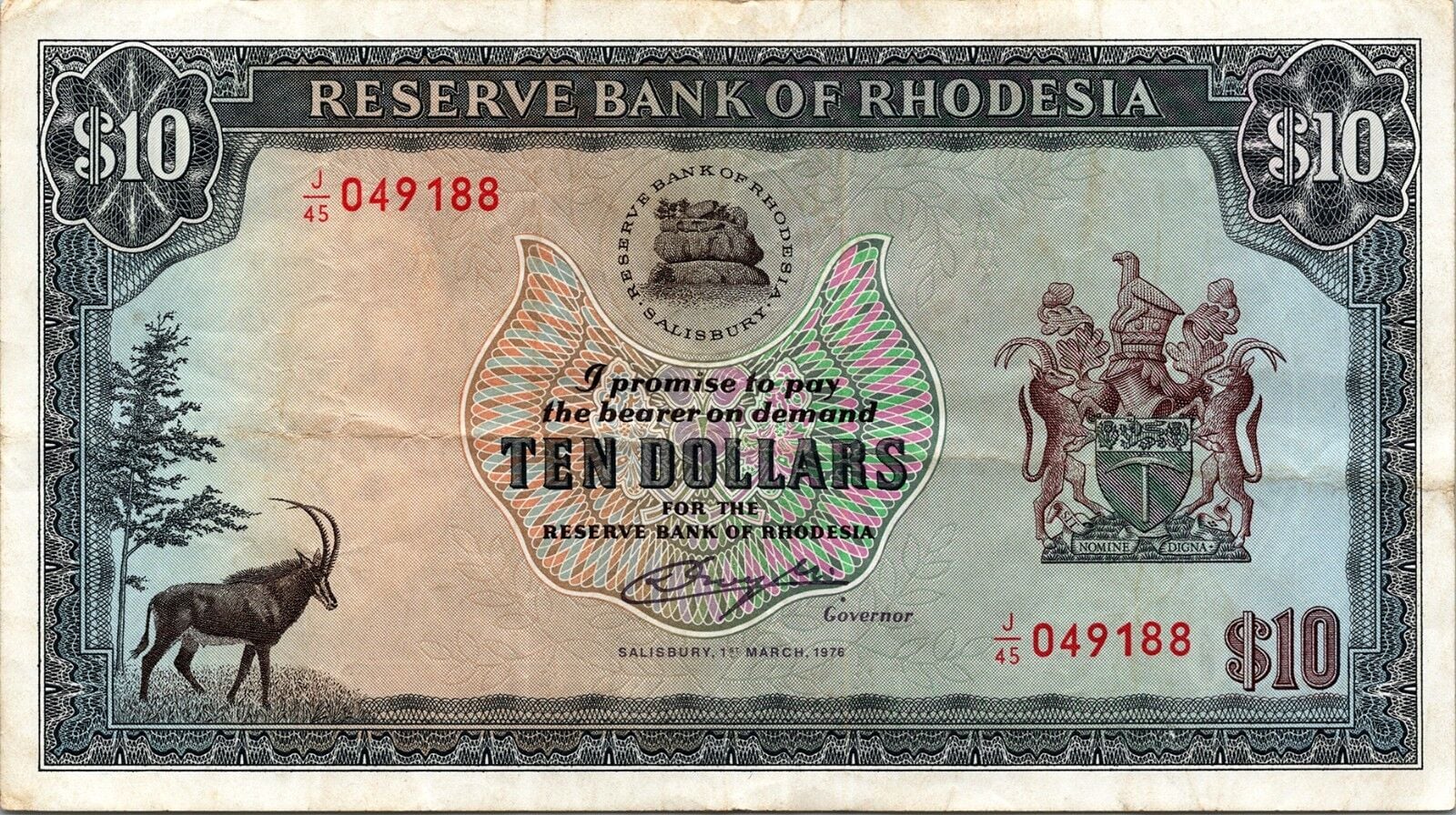Rhodesia 10 Dolar 1976 Çok Temiz+ Pick 37