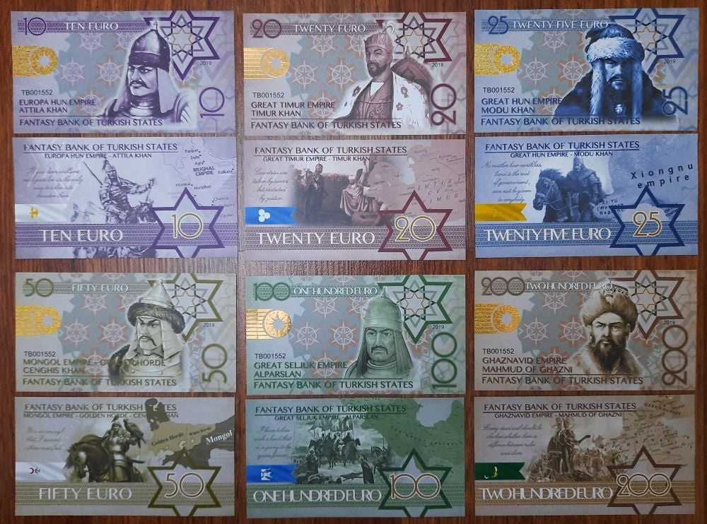 Eski Büyük Türk komutanları Fantasy Para serisi_Çil SET AYNI NUMARALI  GÖNDERİLECEKTİR