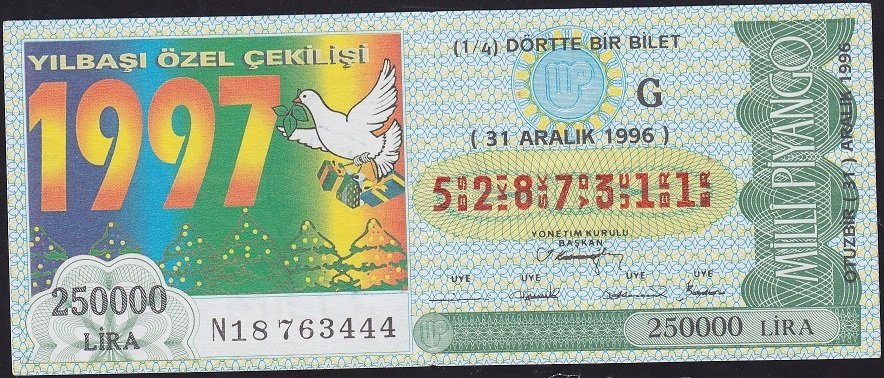 1996 31 Aralık Çeyrek Bilet - G Serisi