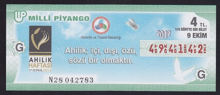 2012 9 EKİM ÇEYREK BİLET-AHİLİK