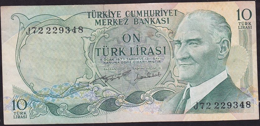 6.Emisyon 2.Tertip 10 Lira J72 229348 Çok Temiz