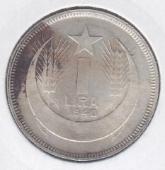 1940 Yılı 1 Lira Gümüş Çilaltı Çil