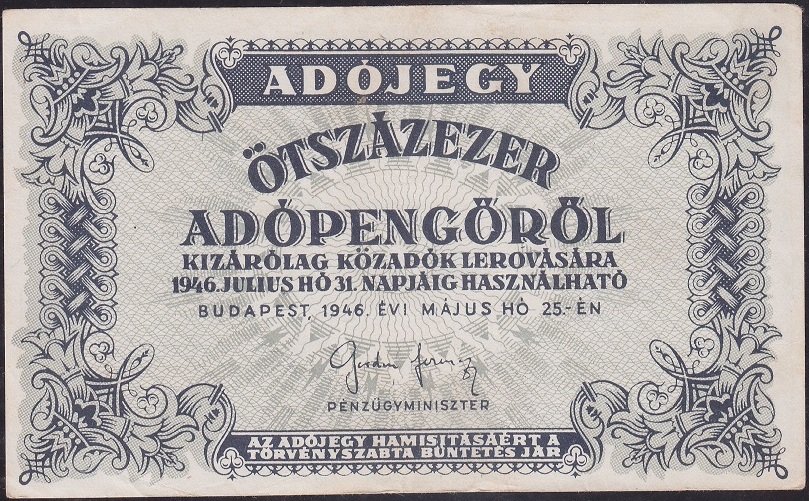 Macaristan 500000 Adopengo 1946 Ççt Çilaltı