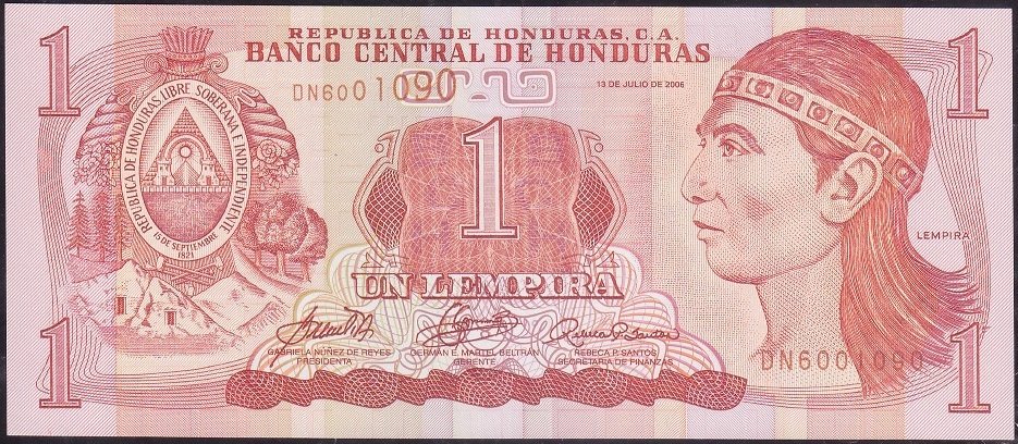 Honduras 1 Lempira 2006 Çilaltı Çil ( Bandrol baskı izi var ) Pick84e