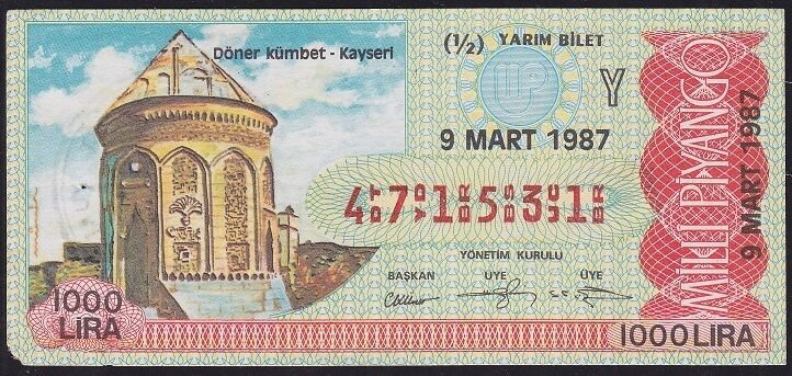 1987 9 Mart Yarım Bilet - Y Serisi