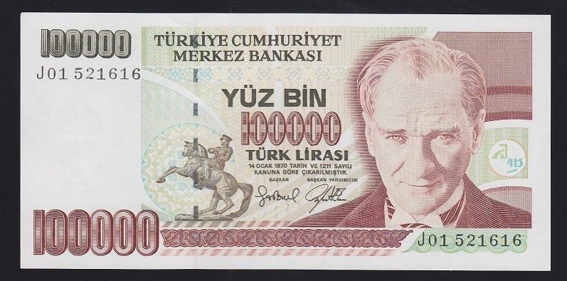 7.Emisyon 3.Tertip 100000 Lira J01 521616 Çilaltı Çil