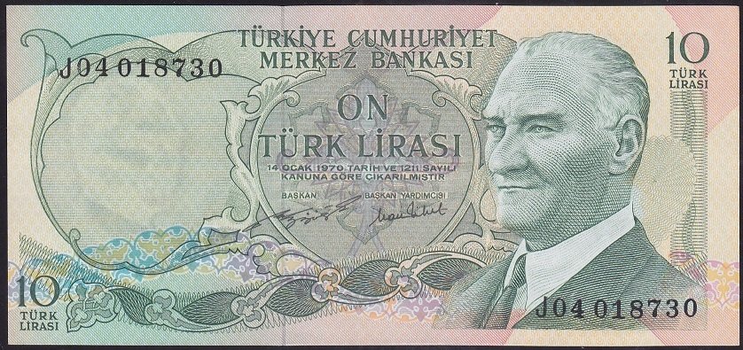 6.EMİSYON 2.TERTİP 10 LİRA J04 018730 ÇİLALTI eski kağıt para mezat