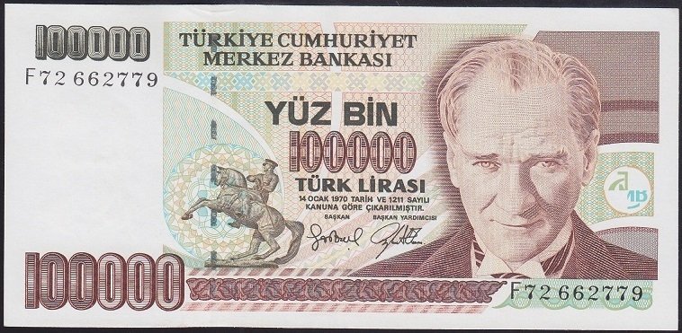 7.EMİSYON 3.TERTİP 100000 LİRA F72 662779 ÇİLALTI