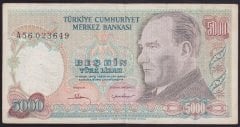 7.EMİSYON 1.TERTİP 5000 LİRA A56 023649 ÇOK TEMİZ