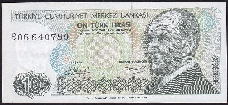 7.Emisyon 1.Tertip 10 Lira B08 840789 Çilaltı