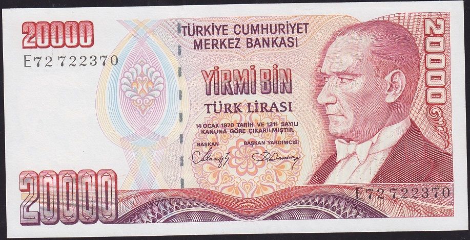 7.Emisyon 1.Tertip 20000 Lira E72 722370 Çilaltı Çil