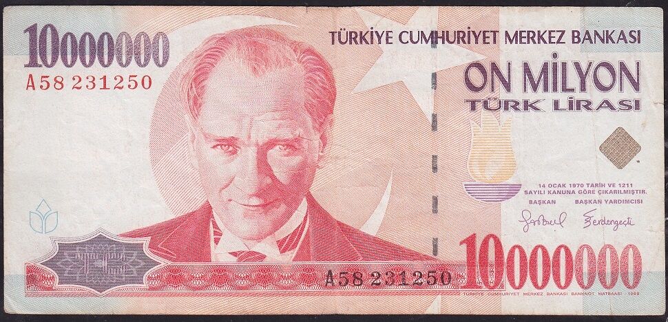 7.Emisyon 10 000 000 Lira A58 231250 Çok Temiz