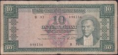 5.Emisyon 6.Tertip 10 Lira B32 090234 Temiz