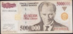 7.Emisyon 5 000 000 Lira H77 056214 Çok Temiz