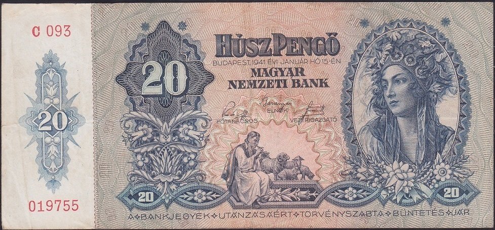 Macaristan 20 Pengo 1941 Çok Temiz +