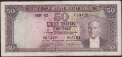5.Emisyon 1.Tertip 50 Lira B2 093428 Çok Temiz