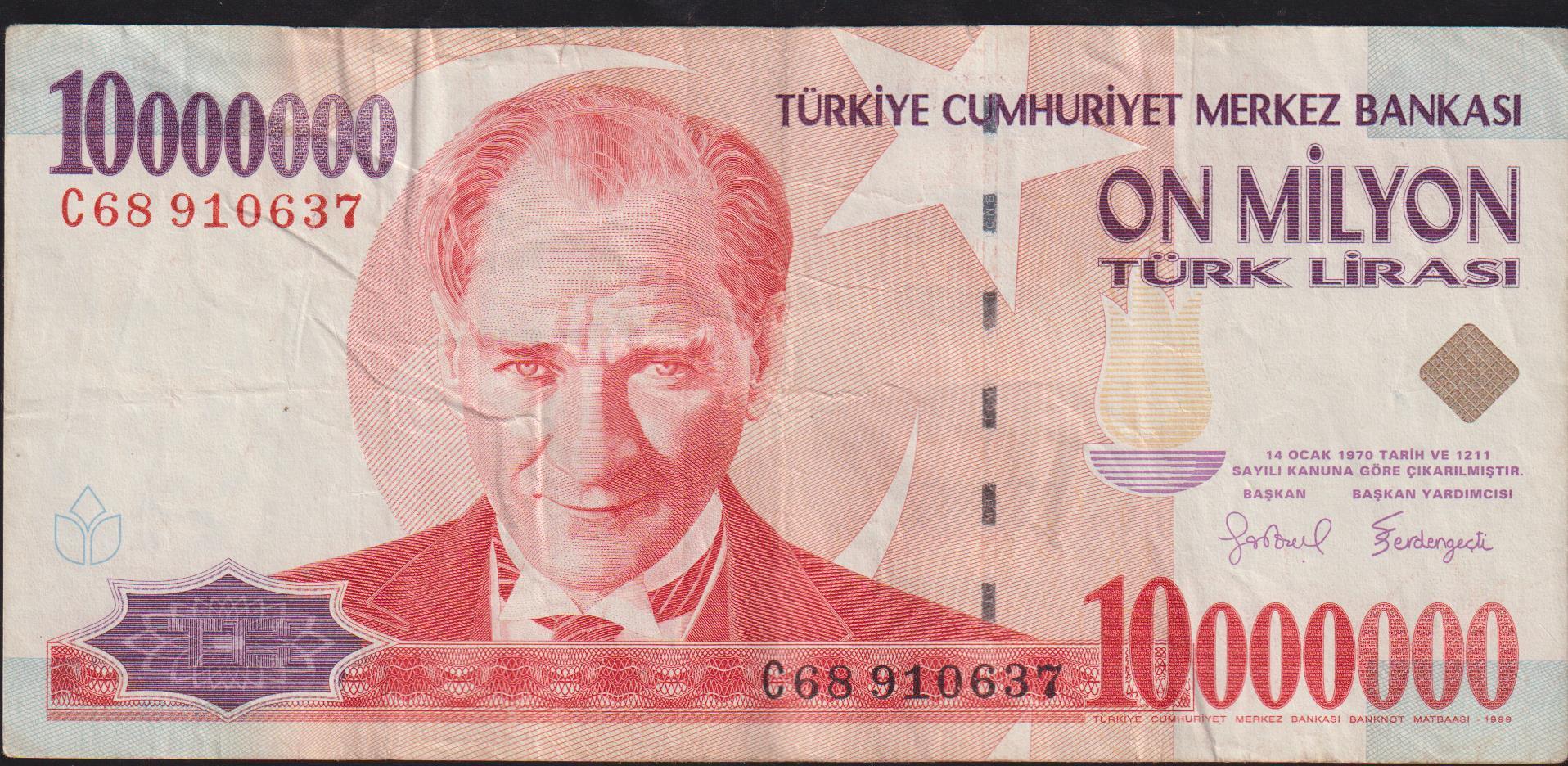7.Emisyon 10 000 000 Lira C68 910637 Çok Temiz