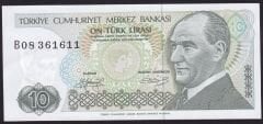 7.Emisyon 1.Tertip 10 Lira B08 361611 Çilaltı Çil