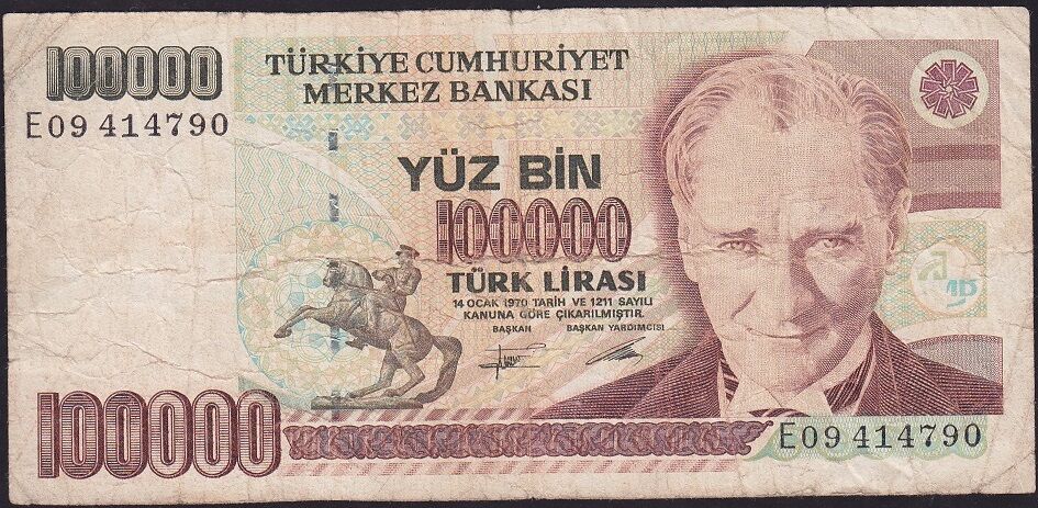 7.Emisyon 2.Tertip 100000 Lira E09 414790 Temiz