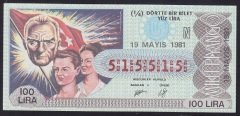 1981 19 MAYIS ÇEYREK BİLET - N SERİSİ - 515515
