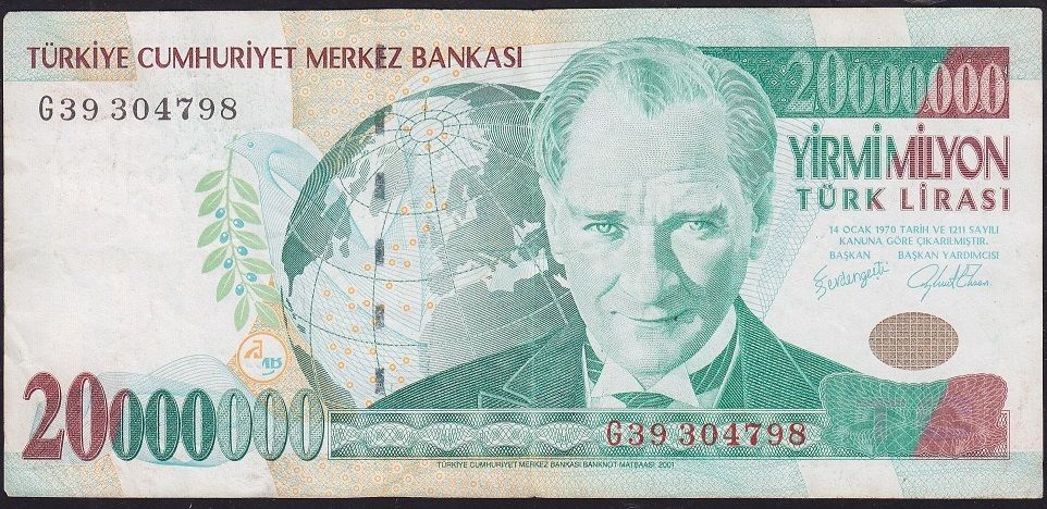 7.Emisyon 20 000 000 Lira G39 304798 Çok Temiz+