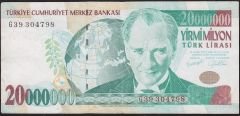 7.Emisyon 20 000 000 Lira G39 304798 Çok Temiz+