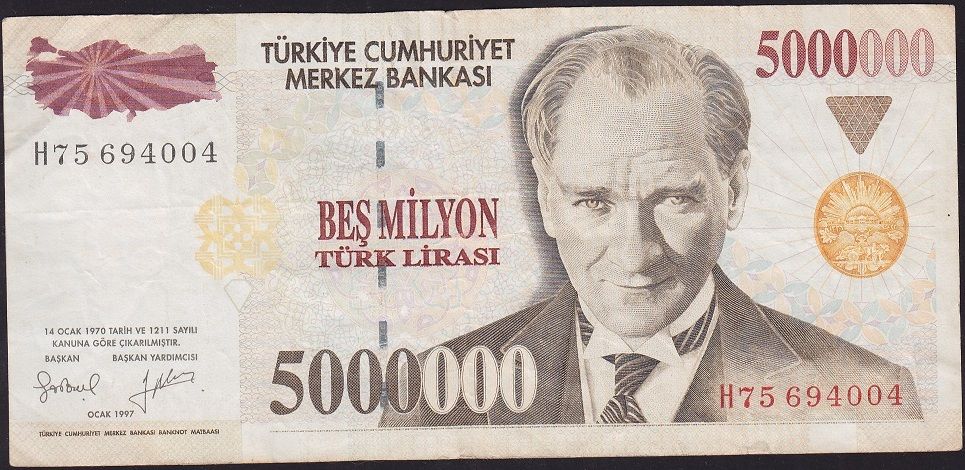 7.Emisyon 5 000 000 Lira H75 694004 Çok Temiz