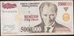 7.Emisyon 5 000 000 Lira H75 694004 Çok Temiz