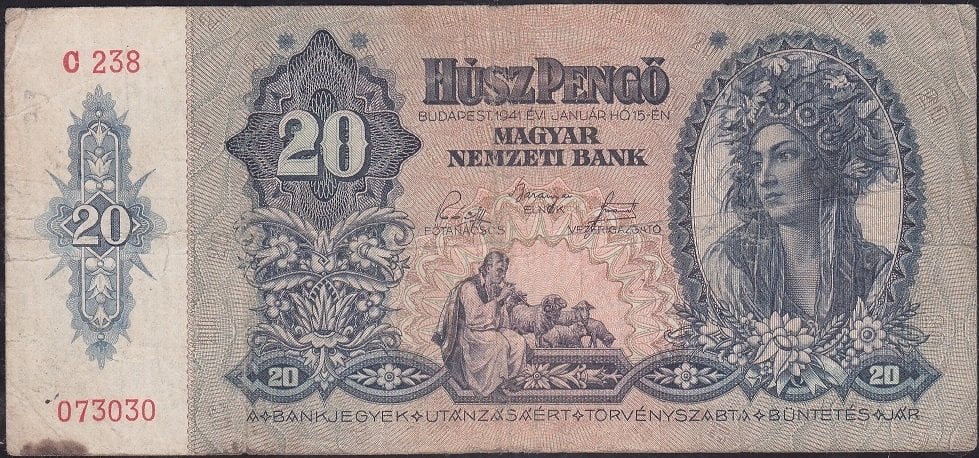 Macaristan 20 Pengo 1941 Temiz +