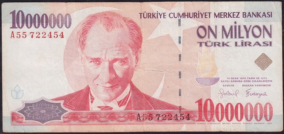 7.Emisyon 10 000 000 Lira A55 722454 Temiz
