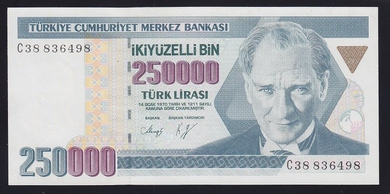 7.EMİSYON 1.TERTİP 250000 LİRA C38 836498 ÇİLALTI
